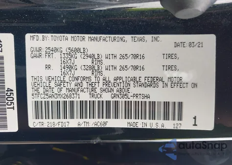 2021 Toyota Tacoma Trd Off-Road from USA, damaged, VIN 5TFCZ5AN3MX268371